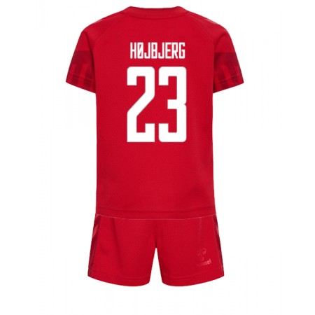 Virallinen pelipaita Tanska Pierre-Emile Hojbjerg 23 Koti World Cup 2022 Lyhythihainen - Lasten ( + Lyhyet housut )